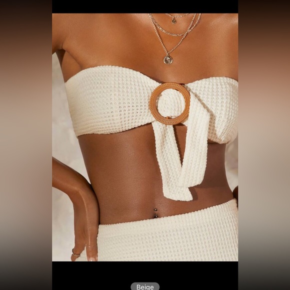 Ring Linked Crop Tube Top & Fringe Trim Asymmetrical Hem Skirt set - Picture 3 of 6